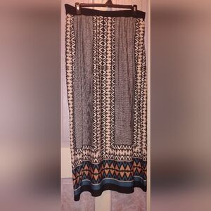 I.N. Studio Black, Cream & Teal Geometric Maxi Skirt 2X
